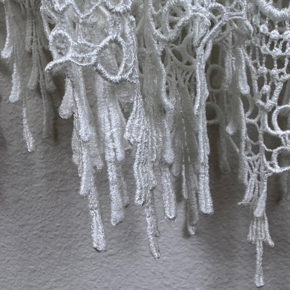 CHICO'S Dip Dye Ruana Aqua Ombre Lightweight Cover Lace Fringe / L-XL - Picture 7 of 14